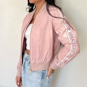 Vintage VERSACE Leather Bomber Jacket Coat Pink Size S/M